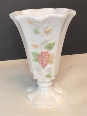 Vintage Westmoreland Paneled Grape Milk Glass Fluted Pedestal Vase